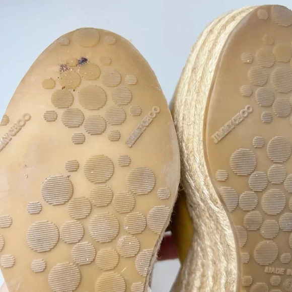 Jimmy Choo Womens Size 39 Criss Cross Patent Leather Wedge Espadrilles Sandal - Picture 12 of 14